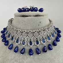 Sapphire Blue Silver CZ Diamond Bridal necklace, American Diamond Necklace,Indian pakistani jewelry for wedding, gift for her,bridal jewelry
