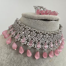 Pink Silver CZ Diamond Bridal necklace, American Diamond Necklace,Indian pakistani jewelry for wedding, gift for her,bridal jewelry