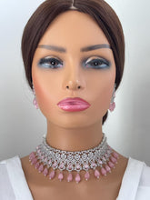 Pink Silver CZ Diamond Bridal necklace, American Diamond Necklace,Indian pakistani jewelry for wedding, gift for her,bridal jewelry