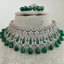 Green Silver CZ Diamond Bridal necklace, American Diamond Necklace,Indian pakistani jewelry for wedding, gift for her,bridal jewelry