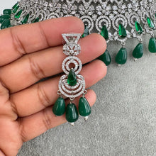 Green Silver CZ Diamond Bridal necklace, American Diamond Necklace,Indian pakistani jewelry for wedding, gift for her,bridal jewelry