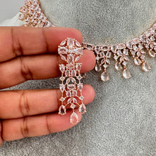 Rose Gold CZ Diamond necklace with Earrings and Tikka /CZ Stones Necklace Set/Elegant/Unique Jewelry/Indian/Pakistani/Bollywood