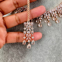 Rose Gold CZ Diamond necklace with Earrings and Tikka /CZ Stones Necklace Set/Elegant/Unique Jewelry/Indian/Pakistani/Bollywood