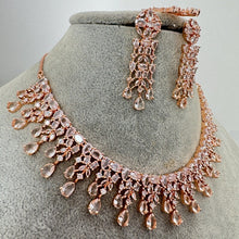 Rose Gold CZ Diamond necklace with Earrings and Tikka /CZ Stones Necklace Set/Elegant/Unique Jewelry/Indian/Pakistani/Bollywood