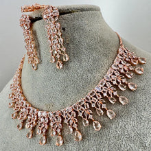 Rose Gold CZ Diamond necklace with Earrings and Tikka /CZ Stones Necklace Set/Elegant/Unique Jewelry/Indian/Pakistani/Bollywood