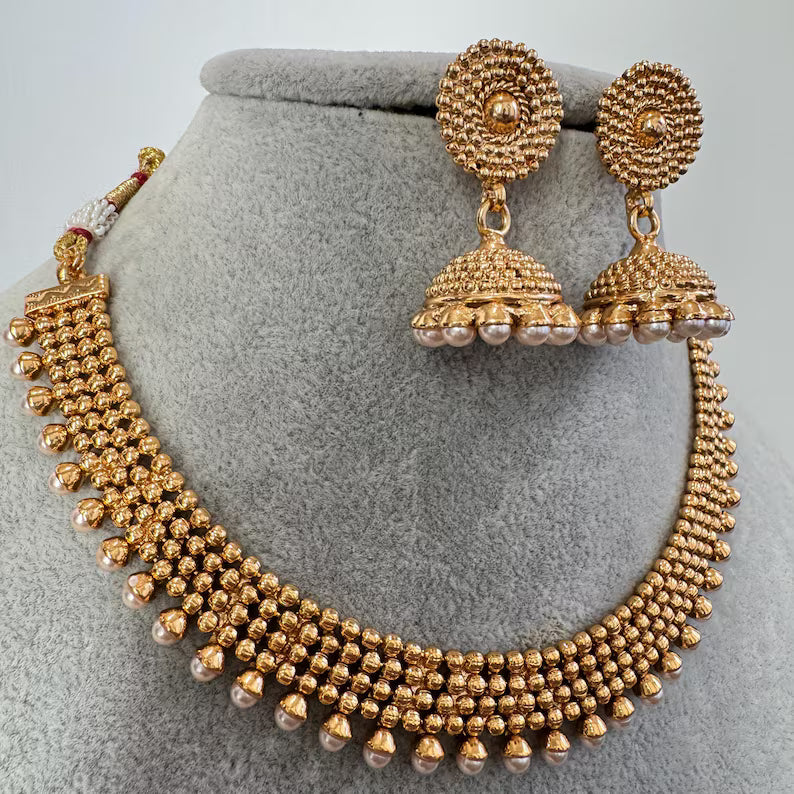 Antique Gold Necklace/South Indian Jewelry/Temple Jewelry/Guttapusalu Necklace/Wedding necklace/Bridal necklace/Indian necklace