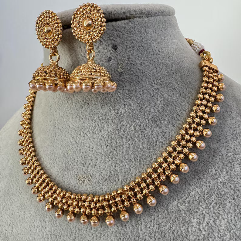 Antique Gold Necklace/South Indian Jewelry/Temple Jewelry/Guttapusalu Necklace/Wedding necklace/Bridal necklace/Indian necklace