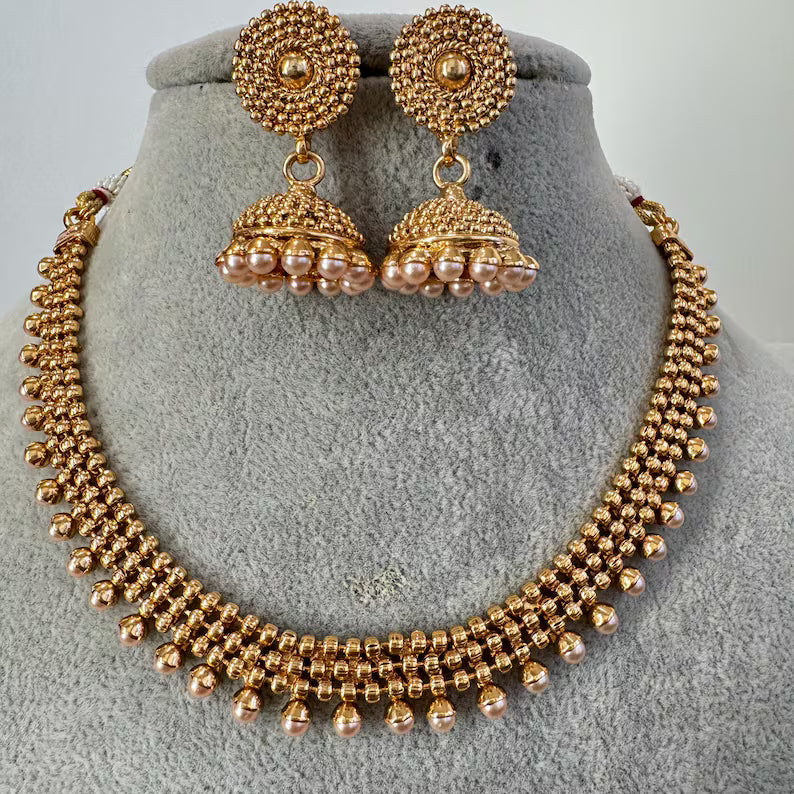 Antique Gold Necklace/South Indian Jewelry/Temple Jewelry/Guttapusalu Necklace/Wedding necklace/Bridal necklace/Indian necklace