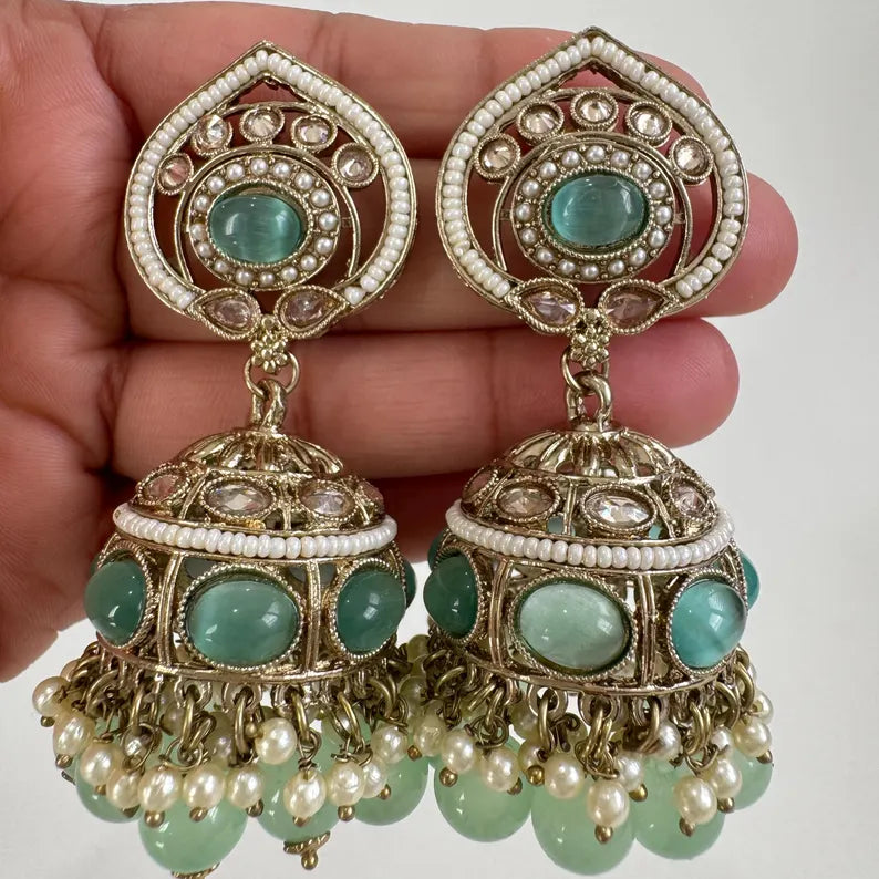 Antique Polki kundan Jhumka/stone Jhumka/Indian Jewelry/Pakistani Jewelry/Punjabi Jewelry/Statement earrings/Bridal earring/Indian wedding