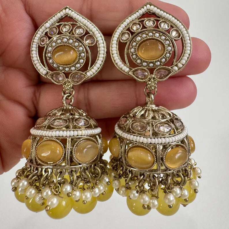 Antique Polki kundan Jhumka/stone Jhumka/Indian Jewelry/Pakistani Jewelry/Punjabi Jewelry/Statement earrings/Bridal earring/Indian wedding