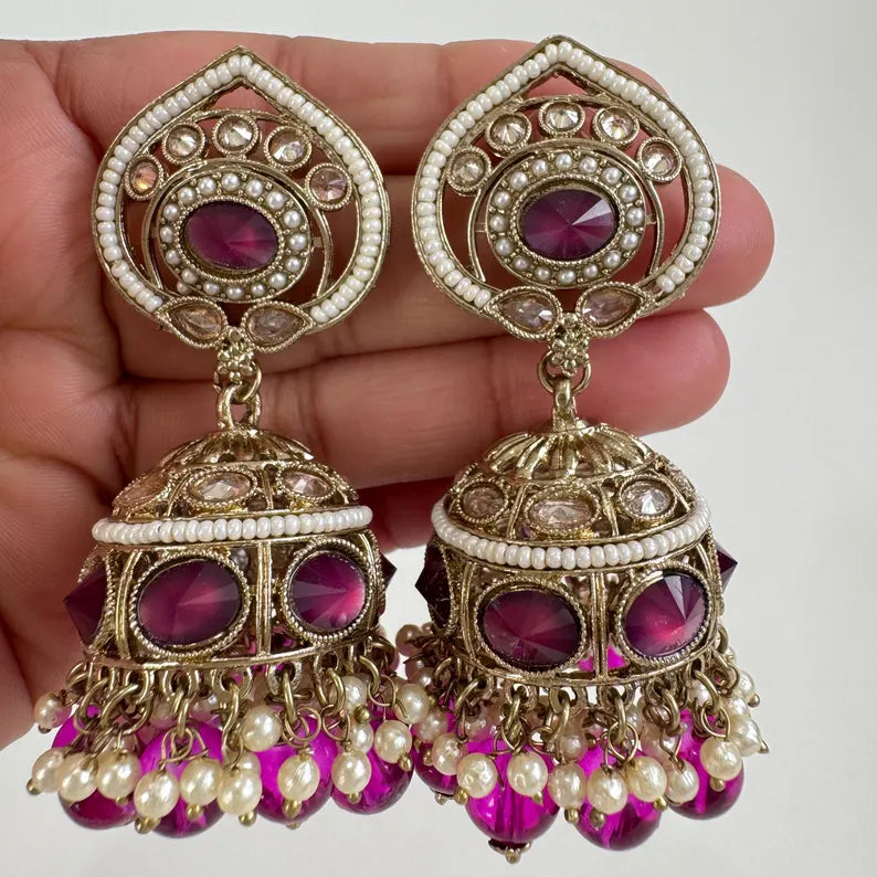 Antique Polki kundan Jhumka/stone Jhumka/Indian Jewelry/Pakistani Jewelry/Punjabi Jewelry/Statement earrings/Bridal earring/Indian wedding