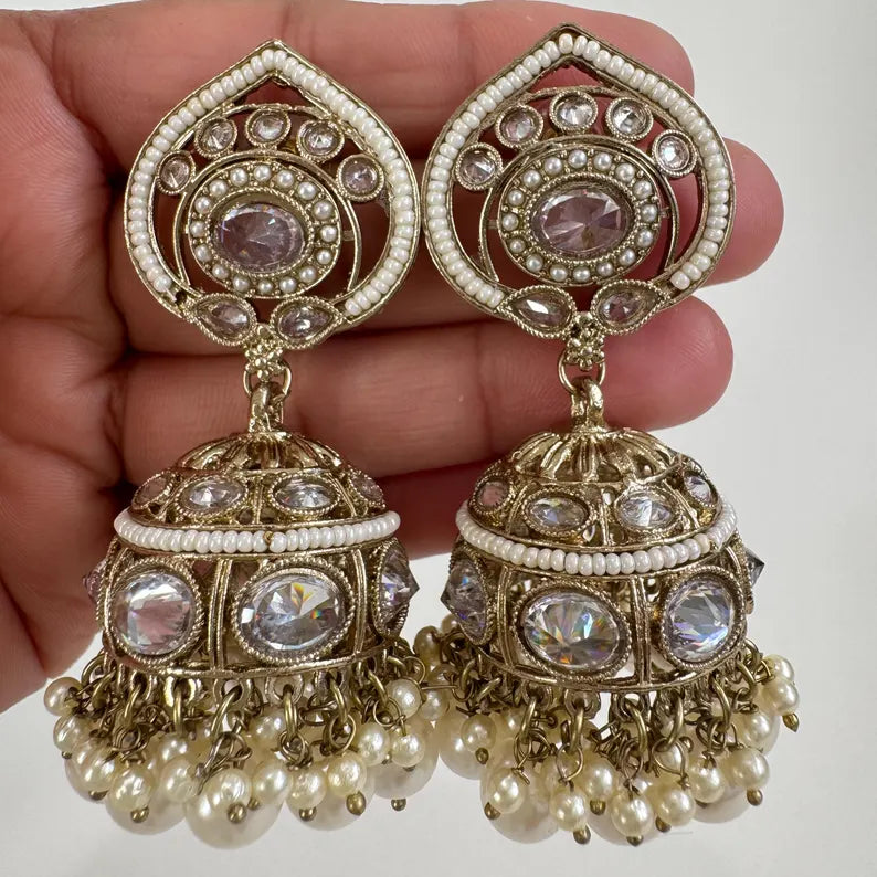 Antique Polki kundan Jhumka/stone Jhumka/Indian Jewelry/Pakistani Jewelry/Punjabi Jewelry/Statement earrings/Bridal earring/Indian wedding