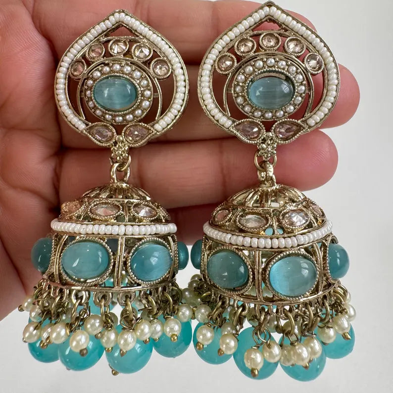 Antique Polki kundan Jhumka/stone Jhumka/Indian Jewelry/Pakistani Jewelry/Punjabi Jewelry/Statement earrings/Bridal earring/Indian wedding