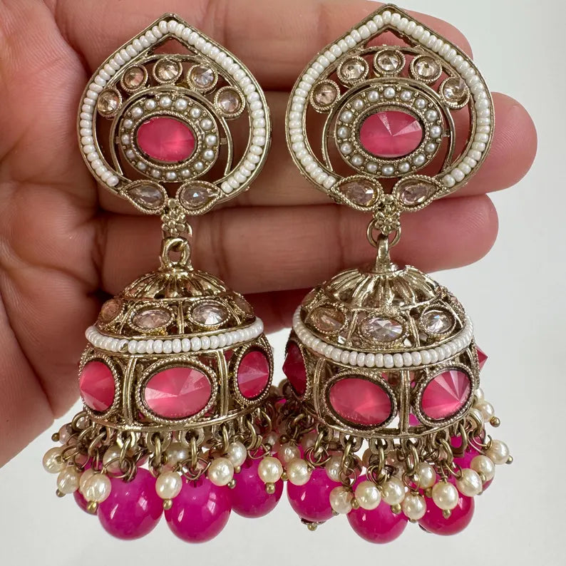 Antique Polki kundan Jhumka/stone Jhumka/Indian Jewelry/Pakistani Jewelry/Punjabi Jewelry/Statement earrings/Bridal earring/Indian wedding