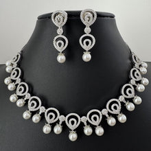 Pearl CZ diamond Necklace, Cubic Zircon Necklace, Indian Jewelry, Pakistani Jewelry, Bollywood Indian Wedding, Prom Necklace, Gift for Her