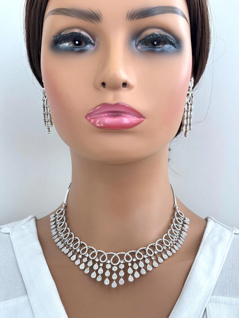 White silver American Diamond necklace/Delicate CZ Stones Necklace/Elegant/Unique Jewelry/Indian/Pakistani/Bollywood/Indian Wedding/Bridal