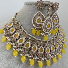 Yellow Antique Polki Kundan necklace/Indian Jewelry/Pakistani Jewelry set/Weddings necklace/Bridal necklace/Reverse AD Set