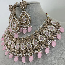 Pink Antique Polki Kundan necklace/Indian Jewelry/Pakistani Jewelry set/Weddings necklace/Bridal necklace/Reverse AD Set