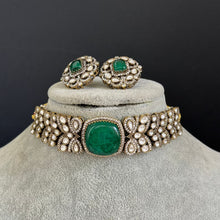 Green Doublet Victorian Sabyasachi-inspired Moissanite polki Kundan choker Necklace, Indian Bridal Jewelry ,Bollywood Sabyasachi Necklace