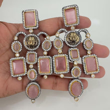 Sabyasachi-inspired monalisa stone and CZ earrings, Victorian earrings, designer earrings Sabhyasachi jewelry, statement long earrings