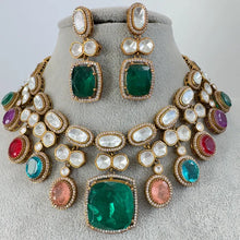 Multi Victorian Moissanite polki Doublet Stone Necklace, Sabyasachi Necklace, Statement Necklace, Semi Precious Designer necklace, Bridal