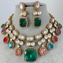 Multi Victorian Moissanite polki Doublet Stone Necklace, Sabyasachi Necklace, Statement Necklace, Semi Precious Designer necklace, Bridal