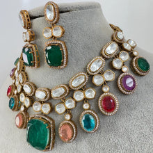 Multi Victorian Moissanite polki Doublet Stone Necklace, Sabyasachi Necklace, Statement Necklace, Semi Precious Designer necklace, Bridal
