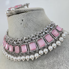 Pink Silver CZ Diamond necklace, American Diamond Necklace,Indian pakistani jewelry for wedding, gift for her, bridal jewelry