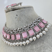 Pink Silver CZ Diamond necklace, American Diamond Necklace,Indian pakistani jewelry for wedding, gift for her, bridal jewelry