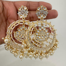 White Gold Bollywood Stone Kundan Chandbali Earrings, Indian chandbali, Pakistani jewelry, kundan earrings, indian Pakistani wedding