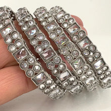 Set of 4 Silver Polki Kundan Silver Bangles Punjabi bangles Set/Bridal bangles /Polki Reverse AD bangles\Indian Bangles\Indian Wedding