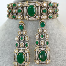 Malaika Arora inspired Green Victorian Moissanite polki Cz diamond choker,Indian Bridal Jewelry, Sabyasachi Designer necklace, Pakistani