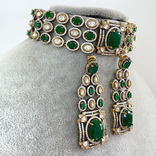 Malaika Arora inspired Green Victorian Moissanite polki Cz diamond choker,Indian Bridal Jewelry, Sabyasachi Designer necklace, Pakistani