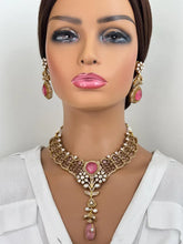 Pink Amrapali jewelry Inspired Gold Moissanite Polki Kundan Necklace, Fusion Indian trending jewelry, Bollywood, Indian, Pakistani necklace