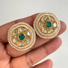 Moissanite Kundan Stud Earrings/ Indian Studs/ Green, Rani, Maroon Studs/ Indian Earrings/ Indian Jewelry/ Polki Studs/ Jadao Kundan/ Sabyas