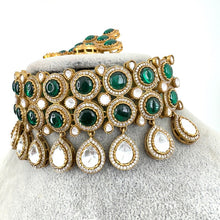 Green Victorian Moissanite Polki Kundan Choker Necklace, Sabyasachi Necklace,Designer Semi Precious, Bollywood Pakistani, Bridal Necklace