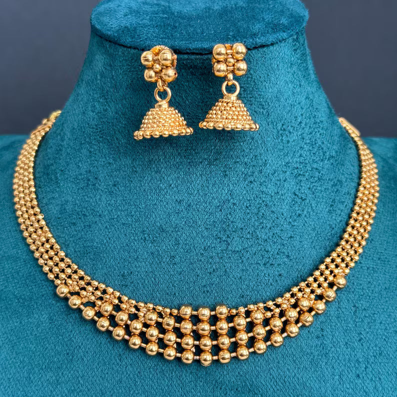 Antique Gold Necklace, South Indian Jewelry, Temple Jewelry, Delicate Necklace, Wedding necklace, Bridal necklace, Indian Gold Necklace