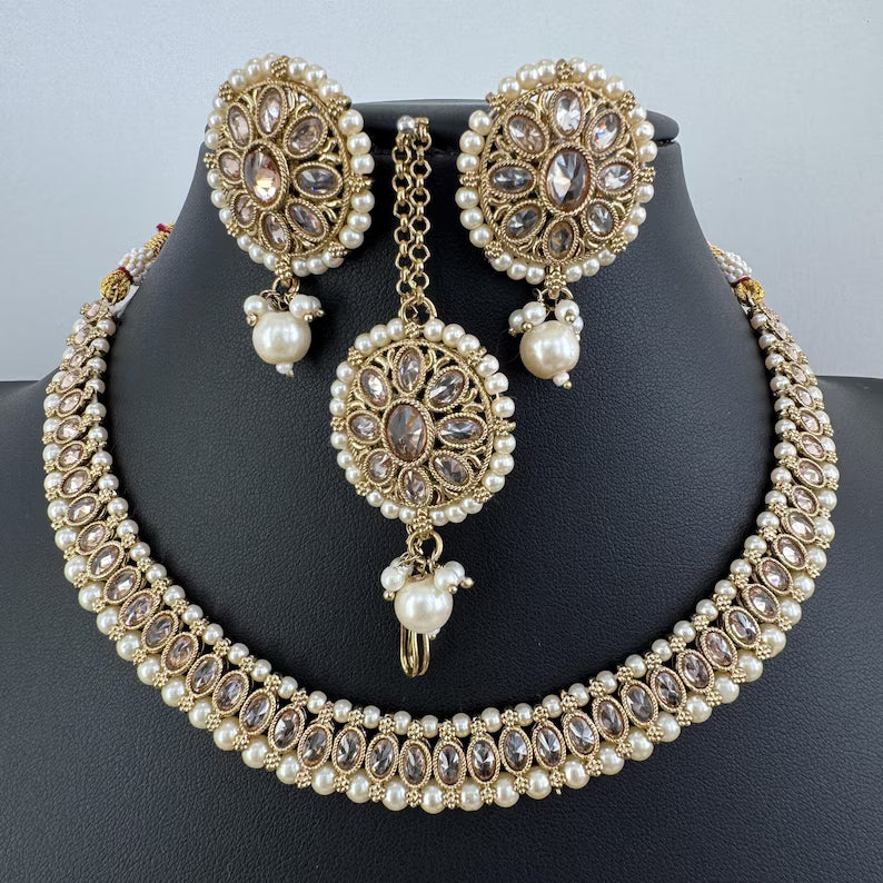 White Antique Polki Kundan Necklace, Kundan Choker, Indian jewelry, Pakistani necklace, punjabi necklace, bridal, indian wedding