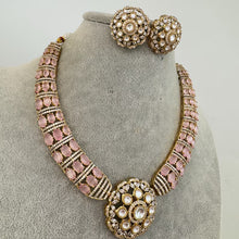 Pink Victorian Moissanite polki Cz diamond Necklace, Indian Bridal Jewelry, Bollywood Sabyasachi Designer necklace, Pakistani Wedding set