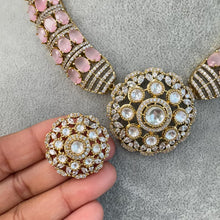 Pink Victorian Moissanite polki Cz diamond Necklace, Indian Bridal Jewelry, Bollywood Sabyasachi Designer necklace, Pakistani Wedding set