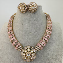 Pink Victorian Moissanite polki Cz diamond Necklace, Indian Bridal Jewelry, Bollywood Sabyasachi Designer necklace, Pakistani Wedding set