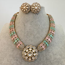 MintPink Victorian Moissanite polki Cz diamond Necklace, Indian Bridal Jewelry, Bollywood Sabyasachi Designer necklace, Pakistani Wedding