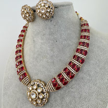Ruby Red Victorian Moissanite polki Cz diamond Necklace, Indian Bridal Jewelry, Bollywood Sabyasachi Designer necklace, Pakistani Wedding