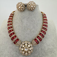 Ruby Red Victorian Moissanite polki Cz diamond Necklace, Indian Bridal Jewelry, Bollywood Sabyasachi Designer necklace, Pakistani Wedding