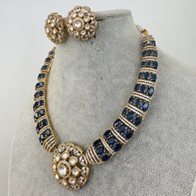 Blue Victorian Moissanite polki Cz diamond Necklace, Indian Bridal Jewelry, Bollywood Sabyasachi Designer necklace, Pakistani Wedding