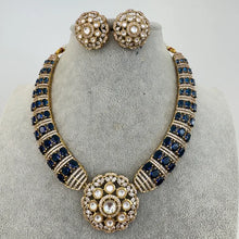 Blue Victorian Moissanite polki Cz diamond Necklace, Indian Bridal Jewelry, Bollywood Sabyasachi Designer necklace, Pakistani Wedding