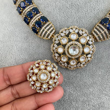 Blue Victorian Moissanite polki Cz diamond Necklace, Indian Bridal Jewelry, Bollywood Sabyasachi Designer necklace, Pakistani Wedding