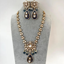 Blue Victorian Moissanite polki CZ stone diamond Necklace, Sabyasachi Necklace, Statement Necklace, Semi Precious Designer necklace