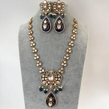 Blue Victorian Moissanite polki CZ stone diamond Necklace, Sabyasachi Necklace, Statement Necklace, Semi Precious Designer necklace