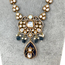 Blue Victorian Moissanite polki CZ stone diamond Necklace, Sabyasachi Necklace, Statement Necklace, Semi Precious Designer necklace